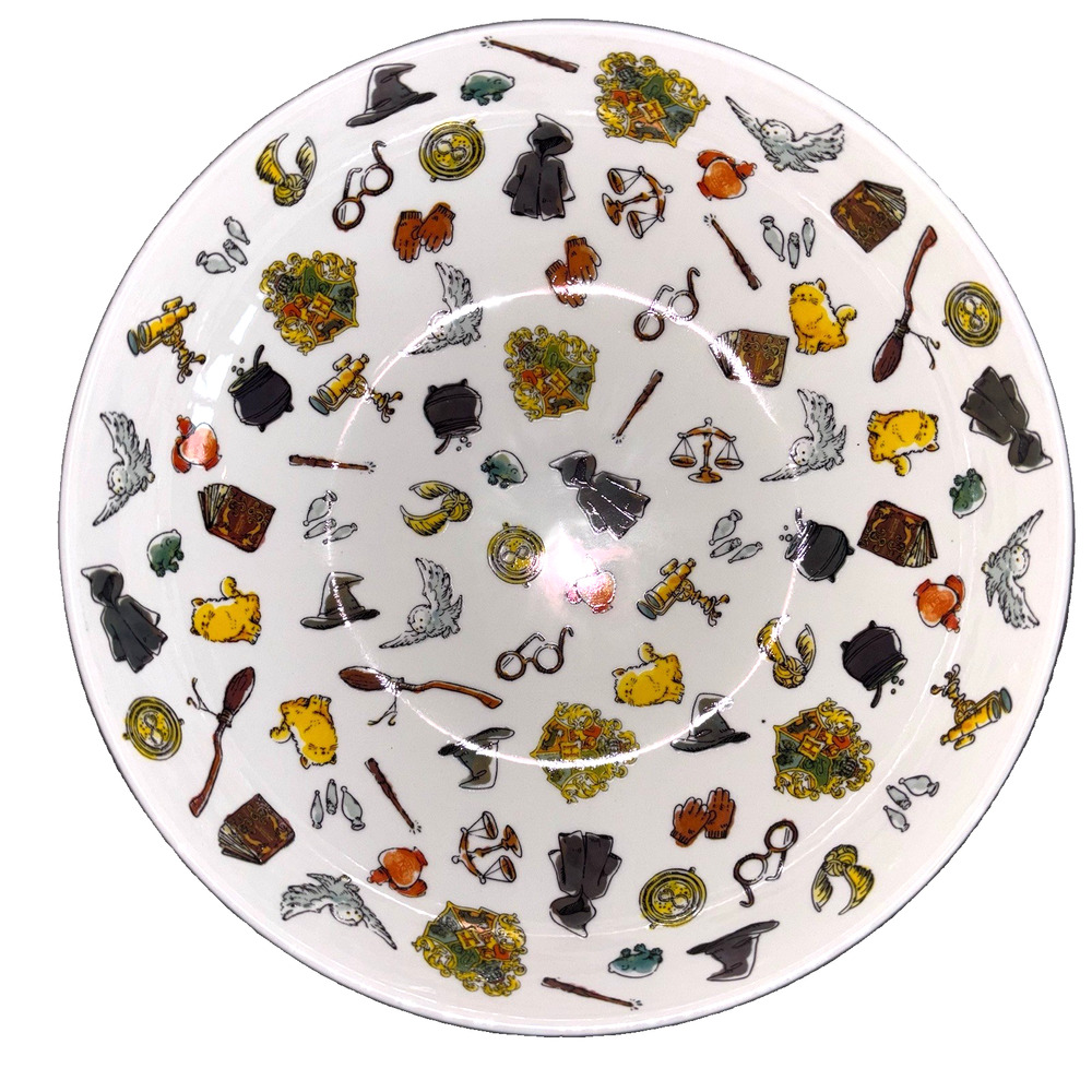 Harry Potter Collectible Ceramic Salad Soup Bowl 9" Hedwig Wand Glasses Houses